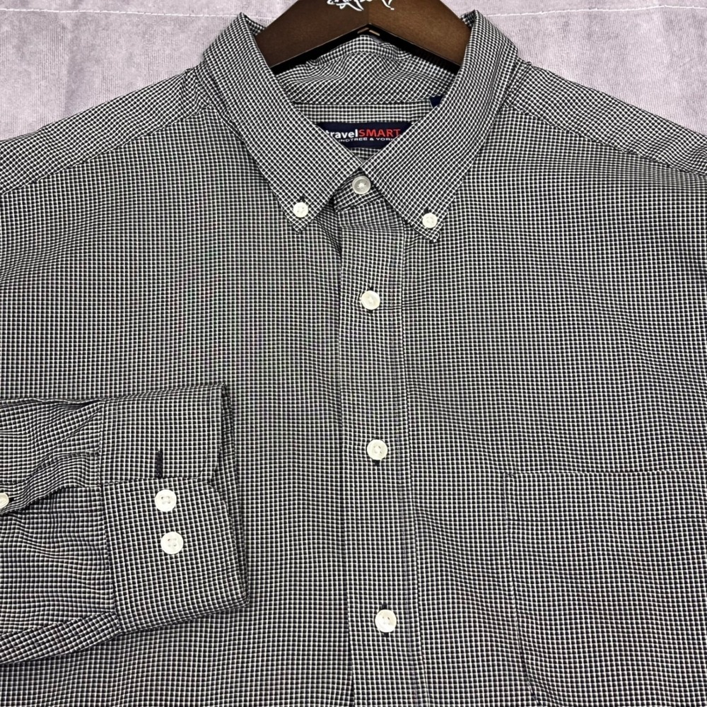 Roundtree & Yorke Button Down‎ Mens 3XT Black White Excellent TravelSmart Check